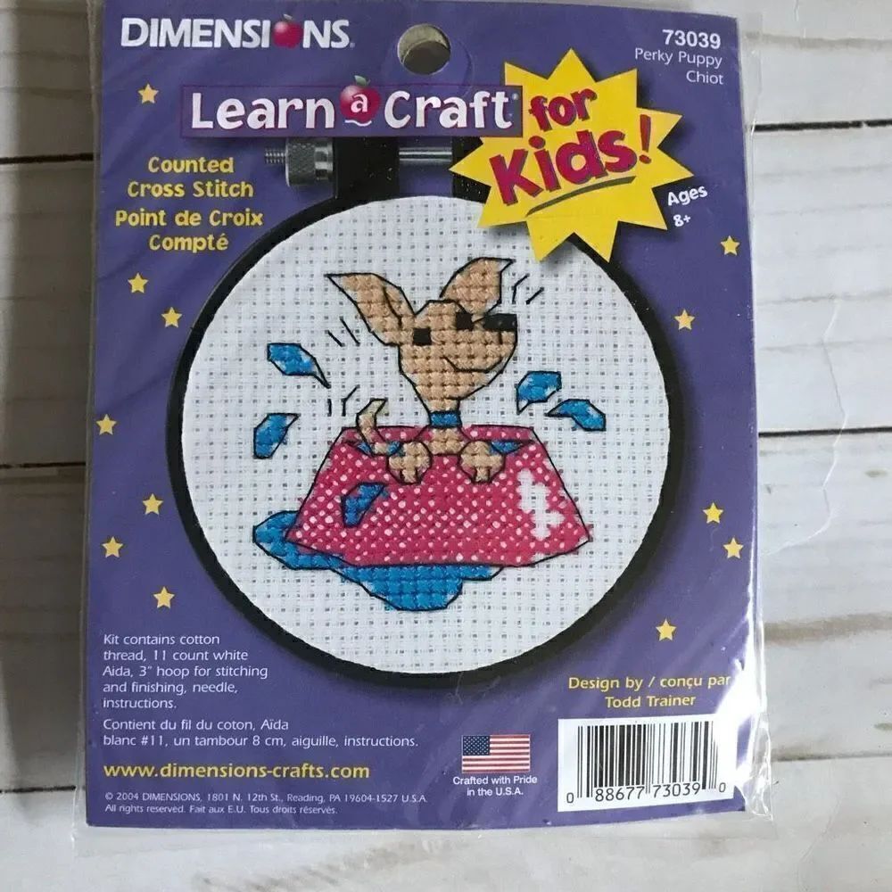Dimensions counted cross stitch kit kids craft kit New Complete dog dish puppy